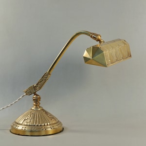 MONIX French Art Deco Desk Lamp: Gilded Brass Piano Lamp, 1930