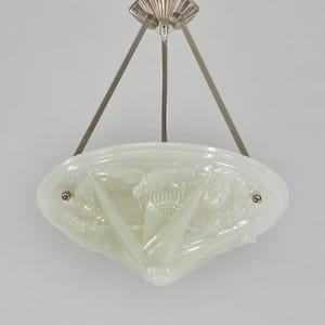 HETTIER VINCENT & HANOTS : 1930 French Art Deco pendant .. opalescent chandelier lamp muller era daum sabino degué wall sconces light France