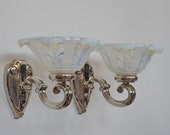 EJG EZAN pair of French 1930 Art Deco wall sconces . nickeled bronze opalescent glass lamp daum degué muller schneider era France