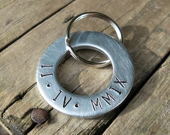 Steel Roman Numerals Keychain 11th Wedding Anniversary Gift For Him Her Men Gifts Husband Wife New Baby Engagement PERSONALISED Keyring Love