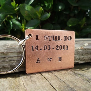 Personalised Copper Wedding Anniversary Keychain I STILL DO Date Keyring