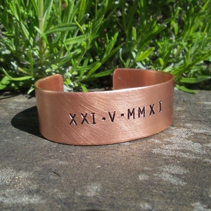 PERSONALISED COPPER Bracelet BANGLE Hand Crafted Jewelry Personalised Jewellery 7th Anniversary Hand Stamped Roman Numerals Boho Mens Womens
