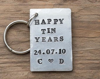 HAPPY TIN YEARS 10 Years Wedding Anniversary 10th Gifts Keyring Gift for Men Him Her Wife Husband Key Ring Keychain Love Personalised Gifts