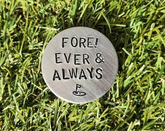 Handmade FORE EVER & ALWAYS Silver Golf Ball Marker Cute Golfing Gift For Him Personalised Valentines Day Birthday Present Husband Boyfriend