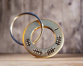 21st Anniversary Brass Keyring: Tally Mark Husband Wife Gift