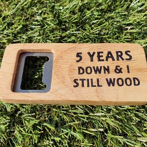 5th Anniversary Bottle Opener: Hand-Painted Wooden Gift