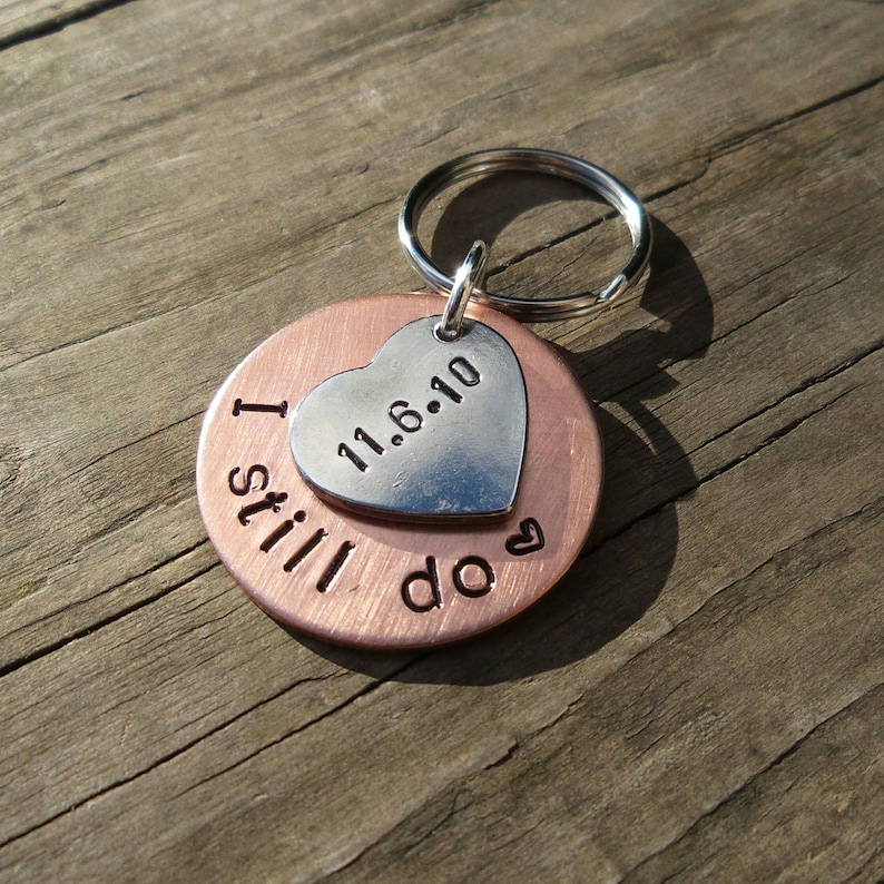 I Still Do Hand Stamped Keyring Husband Wife Gifts For Men Her 7th Wedding Anniversary 22nd Heart Personalised COPPER 7 Years Keychain Love