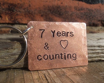 7 Years And Counting Solid Copper 7th Wedding Anniversary Gifts For Him Her Personalised For Men Unique Husband Wife Keychain Keyring Love