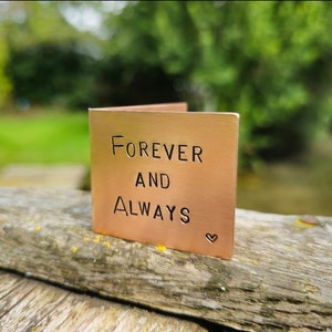 Pour toujours et toujours estampé à la main en cuivre anniversaire Saint Valentin anniversaire carte de voeux personnalisée mari femme petit ami cadeaux je t'aime