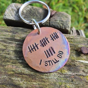 19th Anniversary Keyring: Tally Mark Bronze &#39;I Still Do&#39; Gift