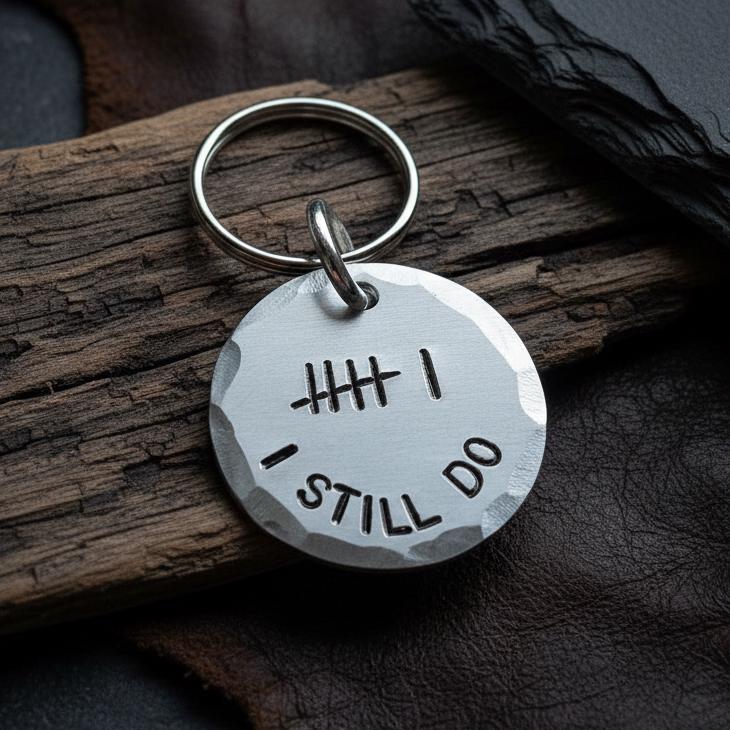 6th Anniversary Gift Keychain 6 Tally Mark Keyring Husband Wife Iron Personalised 6 Years I Still Do Hand Stamped Traditional