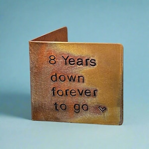 8 Years Hand Stamped Metal Card 8th Wedding Anniversary Hand Crafted Personalised Husband Wife Bronze Decoration Customised Gift Love