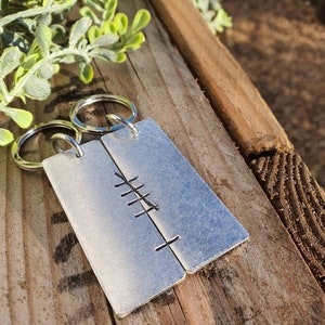 Personalized 6th Anniversary Keychain Set: Tally Mark Iron Couple Keyrings