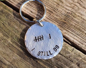 6 Tally Mark Keyring Husband Wife Gifts For Men Women 6th Wedding Iron Anniversary Personalised 6 Years Keychain I Still Do Hand Stamped