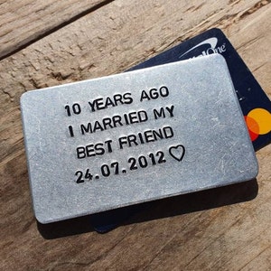 10 YEARS Ago I Married My Best Friend PERSONALISED 10th Wedding Anniversary Gifts For Him Her Tin Aluminium Wife Husband Wallet CARD Insert