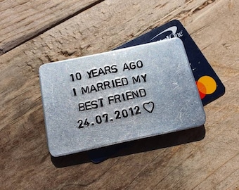10 LAT temu poślubiłem mojego najlepszego przyjaciela SPERSONALIZOWANE prezenty na 10. rocznicę ślubu dla niego, dla niej, dla żony, męża, z blaszanej aluminiowej puszki, wkładka do portfela na kartę