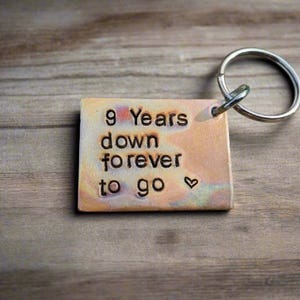 9 YEARS DOWN Forever To Go 9th Year Wedding Anniversary Gifts For Him Her Personalised Husband Wife Bronze Keychain Love Handmade Keyring