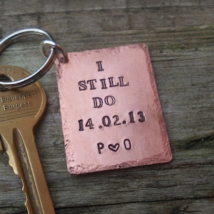 Personalized Bronze Anniversary Keychain: &#39;I STILL DO&#39; Date & Initials