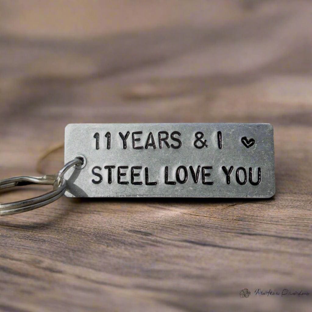 11th Anniversary Steel Keychain 11 Years And I Steel Love You Personalised Keyring