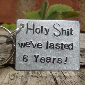Holy Shit We've Lasted 6 ANNI 6° anno Iron Wedding Anniversary Gifts per le donne Il suo divertente portachiavi personalizzato Ti amo Marito Portachiavi