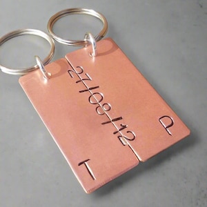 Personalised Solid Copper Keyring Set Engagement Birthday 7th 22nd Wedding Anniversary Gifts For Him Her Husband Wife Keychain Customised