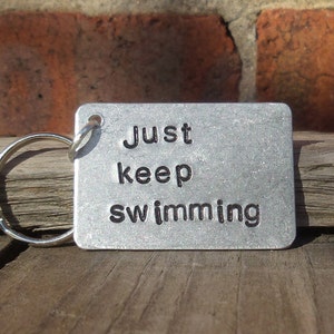 Handmade &#39;Just Keep Swimming&#39; Keyring: Positive Message Gift