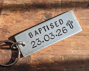 Baptism Keychain Personalised Hand Stamped Date Christianity Gift Keyring Teen Adult Christening Baptised Gods Love Personalized