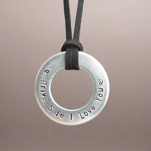 Hand Stamped Drive Safe Steel Rear View Mirror Charm