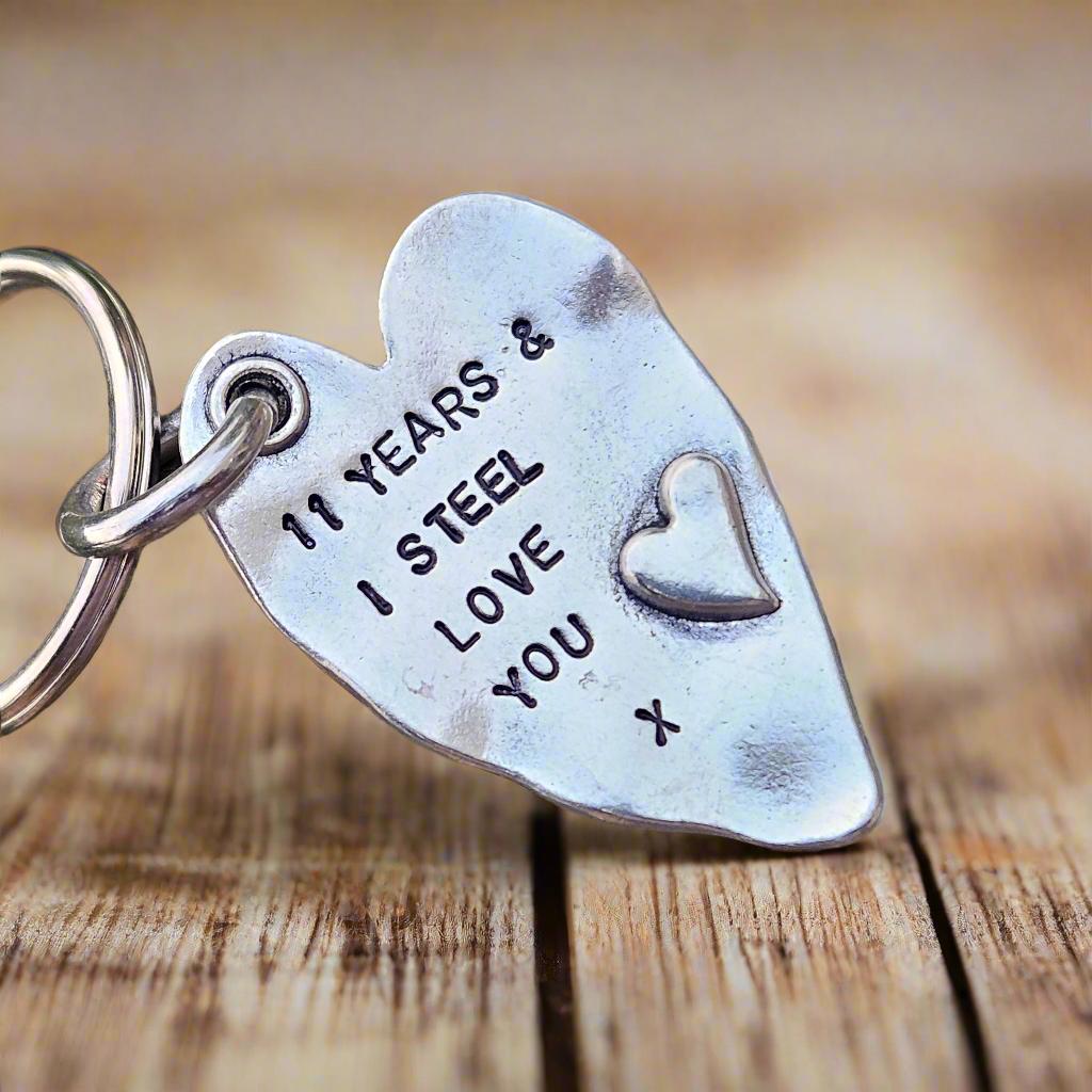 11th Anniversary Steel Keychain 11 Years and I Steel Love You