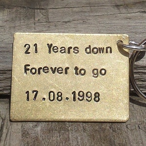 21st Wedding anniversary Keyring PERSONALISED DATE Husband Wife Gifts For Men Him Husband 21 Years Together BRASS Keyfob Traditional Quality