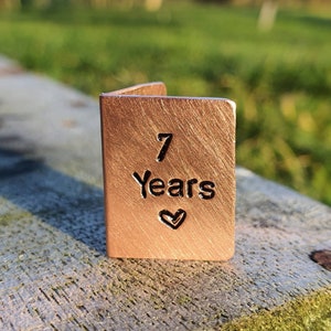 7 Years Hand Stamped Miniature Anniversary Card 7th Wedding Anniversary Tiny Copper Card Hand Crafted Personalised Husband Wife