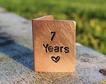 7 Years Hand Stamped Miniature Anniversary Card 7th Wedding Anniversary Tiny Copper Card Hand Crafted Personalised Husband Wife