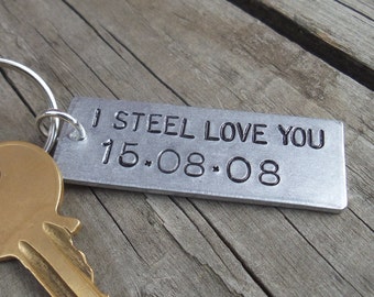 I STEEL Love You Personalized 11 YEARS 11th Wedding Anniversary Gifts For Men Women Keyring Key Chain Husband and Wife Traditional Gift