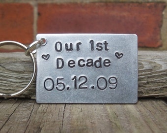 Our 1st DECADE Keyring Personalised Forever To Go 10th Tenth Wedding Anniversary Gifts For Men Tin Aluminium Wife Husband Love 10 Years Cute