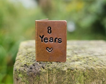 8 Years Hand Stamped Miniature Anniversary Card 8th Wedding Anniversary Tiny Card Hand Crafted Personalised Husband Wife Bronze Decoration