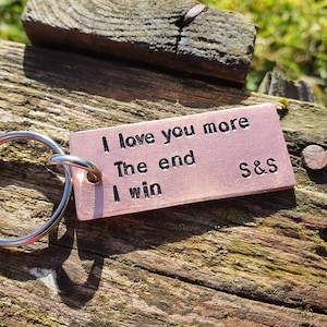 Copper I Love You More The End I Win Keyring Boyfriend Valentines day Girlfriend 7th Anniversary Personalised Husband Wife Gifts Keychain