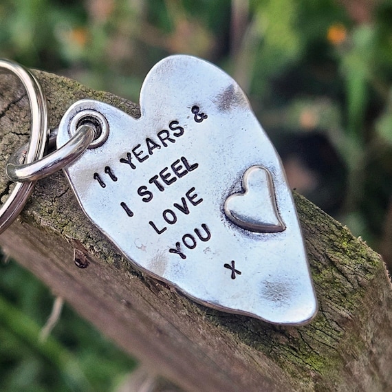 11th Anniversary Steel Keychain 11 Years and I Steel Love You