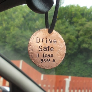 Drive Safe I Love You REAR VIEW MIRROR Charm Gifts for Him Men Boyfriend Husband Copper Girlfriend Gift Trucker valentines Dad Personalised