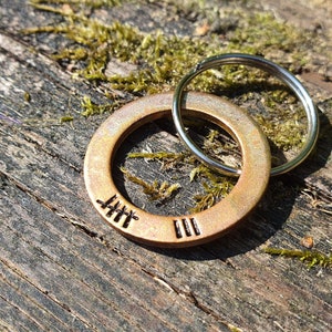 8th Anniversary Bronze Keyring: Tally Mark Husband Wife Gift