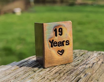 19 Years Hand Stamped Miniature Anniversary Card 19th Wedding Anniversary Tiny Card Hand Crafted Personalised Husband Wife Bronze 19 Year