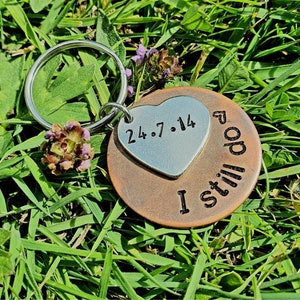 Personalized Bronze Anniversary Keyring: Hand Stamped Love Heart
