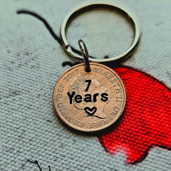 Lucky 2017 Penny Personalised Keychain Copper 7th Wedding Anniversary Gifts Husband Wife Accessories Men Him Handmade Stamped Cute Keyring