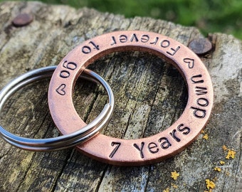 7 YEARS DOWN Forever To Go 7th Year Wedding Anniversary Gifts For Him Her Personalised Husband Wife Copper Keychain Love Handmade Keyring