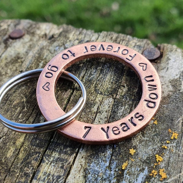 7 YEARS DOWN Forever To Go 7th Year Wedding Anniversary Gifts For Him Her Personalised Husband Wife Copper Keychain Love Handmade Keyring