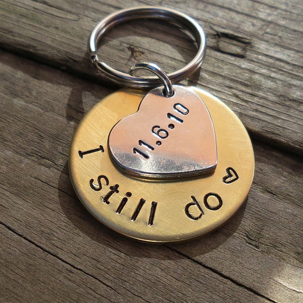 I STILL DO Hand Stamped Keyring Husband Wife Gifts For Men Her 21st Wedding Anniversary Heart Personalised BRASS 21 Years Keychain Love Gift