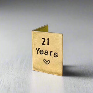 21 lat ręcznie stemplowana miniaturowa kartka z pozdrowieniami 21 rocznica ślubu mała mosiężna książeczka ręcznie robiona spersonalizowana mąż żona spersonalizowana złota