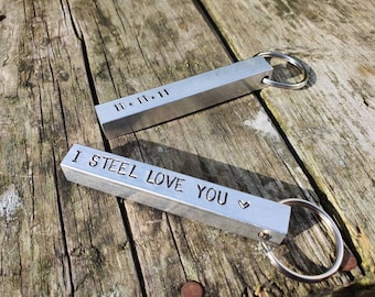 I STEEL Love You porte-clés barre d'argent personnalisé mari personnalisé 11e anniversaire estampillé à la main porte-clés cadeaux amour femme porte-clés fait à la main