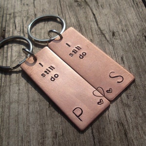 Pair Of I Still DO Solid Copper 7th Wedding Anniversary Gifts For Him Her PERSONALISED Initials Husband Wife Keychains Keyrings Matching