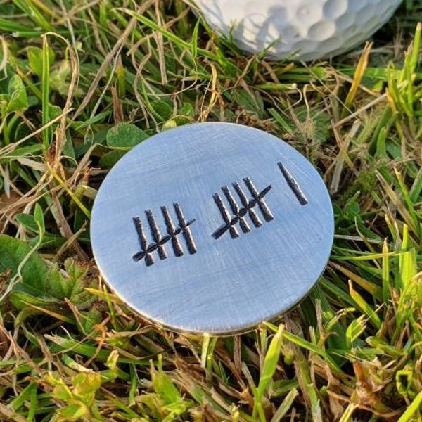 11 TALLY MARK Golf Ball Marker Husband Wife Gifts For Men Him 11th Steel Wedding Anniversary Personalised 11 Years Love Hand Stamped Golfer