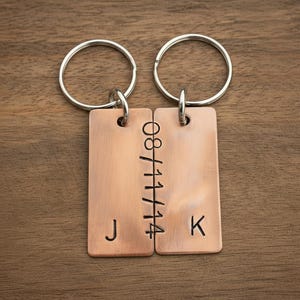 Personalised Keychain Set Of 2 Hand Stamped Gifts For Him Her Husband Wife Matching Keyring His And Hers Bronze Gifts